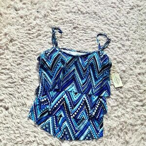 NWT Funky Polka Dot Chevron Ruffle Tankini Swim Top Womens 18 Tropical Beach